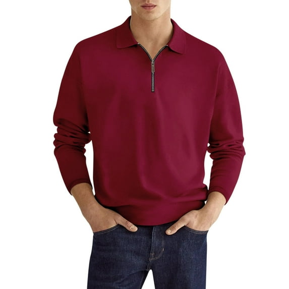 Siilsaa Men's Long Sleeve Fleece Quarter Zip Pullover Sweatshirt RD2,M