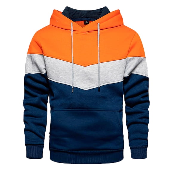 Siilsaa Men's Novelty Color Block Pullover Hoodie Long Sleeve Casual Sweatshirt with Pocket Orange,4XL