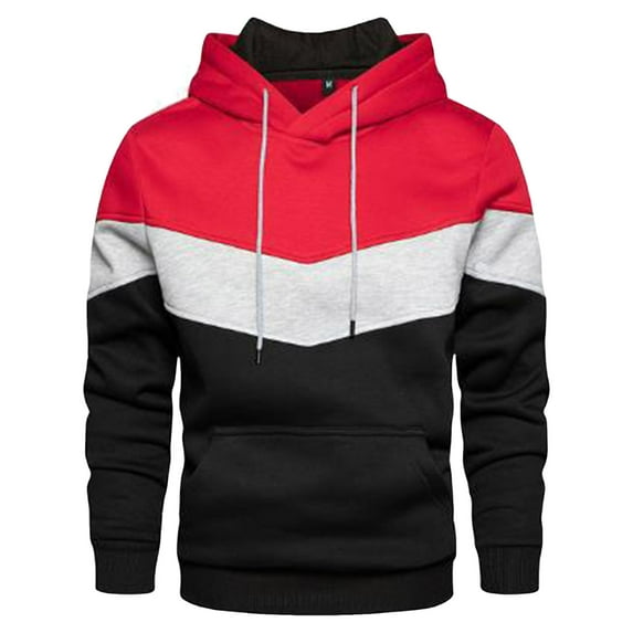 Siilsaa Men's Novelty Color Block Pullover Hoodie Long Sleeve Casual Sweatshirt with Pocket Red,2XL