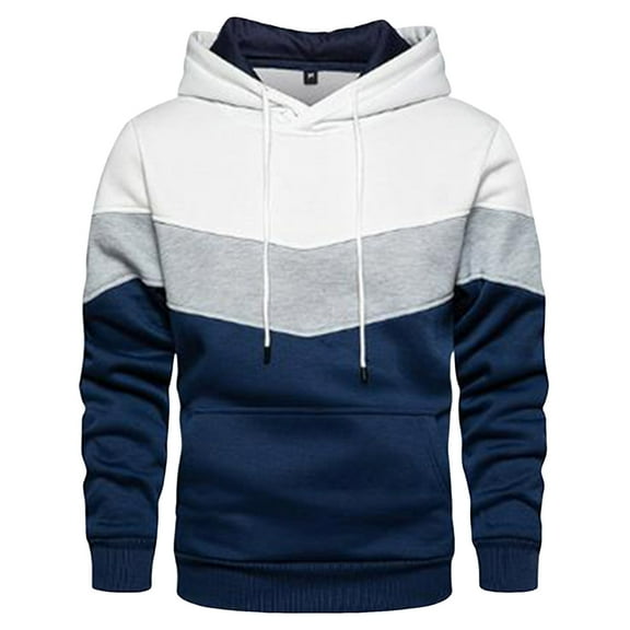 Siilsaa Men's Novelty Color Block Pullover Fleece Hoodie Long Sleeve Casual Sweatshirt with Pocket White,S