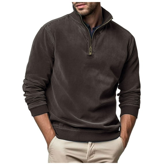 Siilsaa Men's Quarter-Zip French Rib Sweater Brown,S