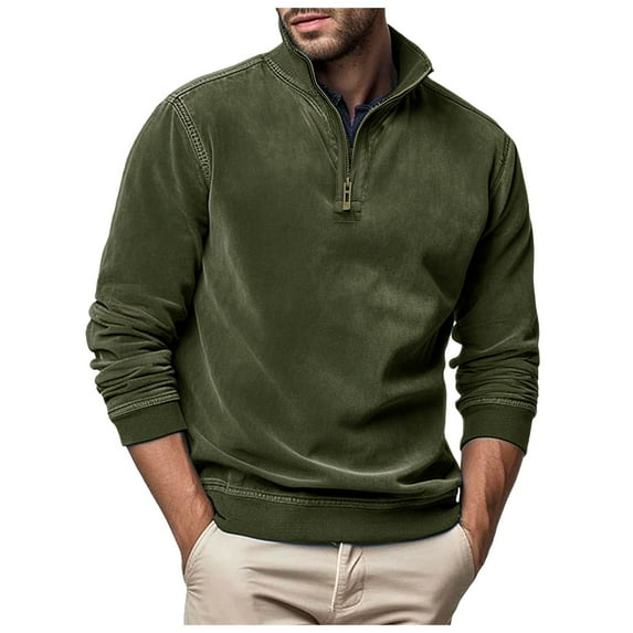 Siilsaa Men's Quarter-Zip French Rib Sweater Green,L