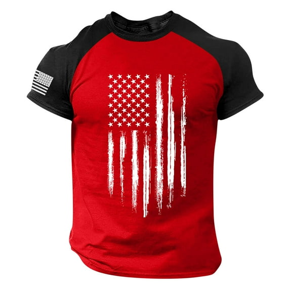 Siilsaa Mens 4th of July Shirt Mens Patriotic Blouses Graphic July 4th T-Shirt Teens Casual Short Sleeve America Flag Outfits Fourth of July Blouse Red,M