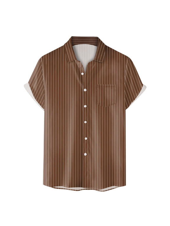 Mens Big and Tall Shirts Men's Hawaiian Shirts Short Sleeve Button Down Casual Beach Tropical Shirts Party Holiday(Coffee,L)