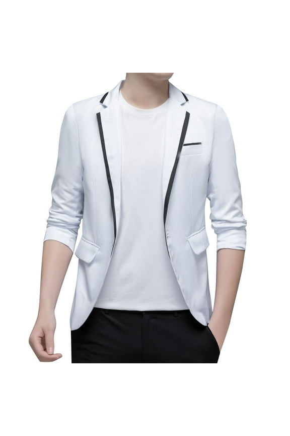 Mens Blazer Jacket Wedding Blazer One Button Dress Suit for Dinner,Prom,Party White,L