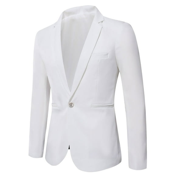 Siilsaa Mens Blazer Slim Fit Sport Coats Suit Jacket for Daily Business and Prom Party White,L
