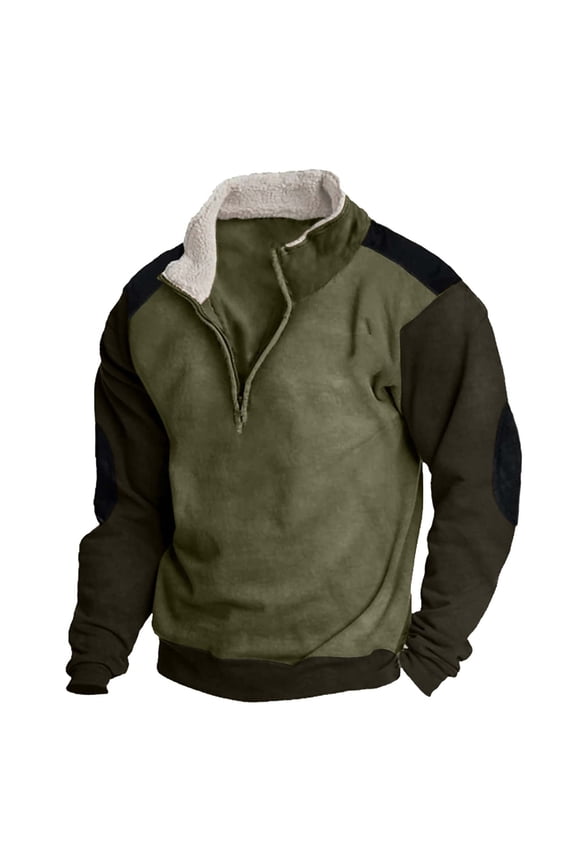 Mens Christmas Sweatshirts Men Hoodies Pullover Knitted Splice Long Sleeve Elbow Jackets Patches Western Henley Pullover Zip Up Corduroy Denim Sweatshirt Green,3XL