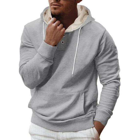 Siilsaa Mens Hooded Sweatshirt Long Sleeve Solid Knitted Hoodie Pullover Sweater Grey,M