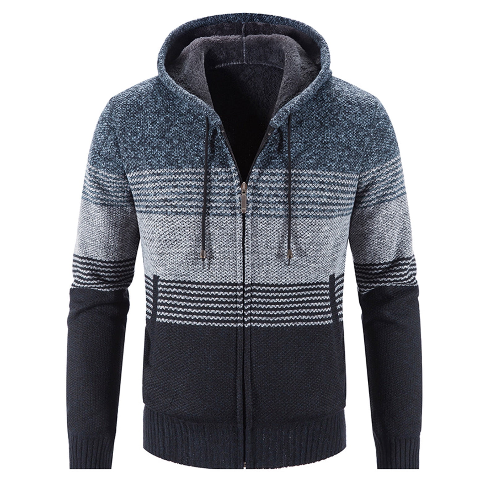Siilsaa Mens Hoodies Knit Sweater, Full Zip Fleece lined Cardigan