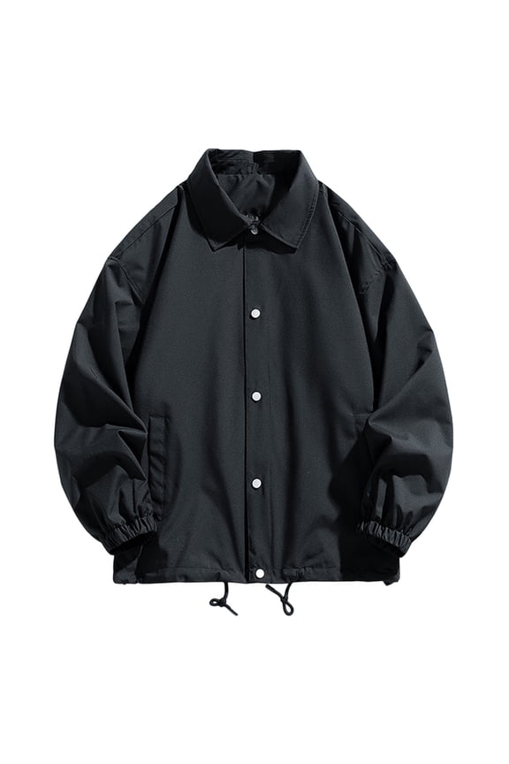 Mens Jacket Button Down Shirts Casual Long Sleeve Shacket Jacket with Flap Pockets Black,S