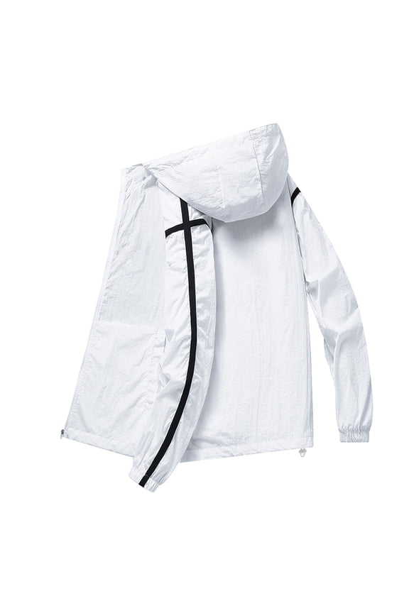 Mens Jacket Lightweight Bomber Jackets Light Track Jackets Zip Up Casual Windbreaker Fashion Coat with Hoodie White,M