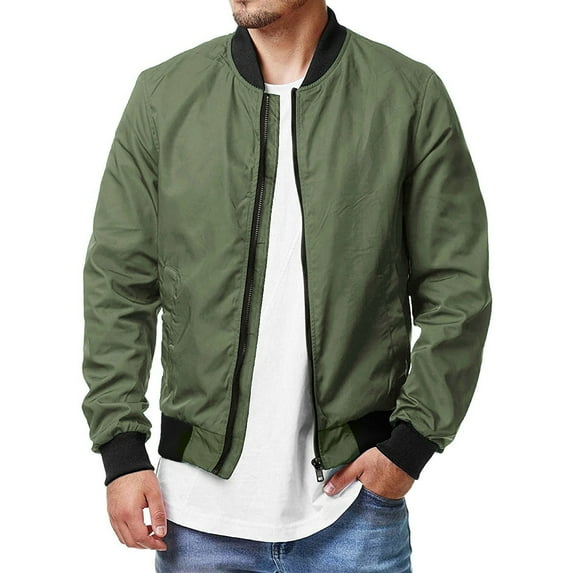 Siilsaa Mens Jackets Mens Windbreaker Jackets Lightweight Packable Zip Up Jacket Windproof and Dustproof Army Green,L