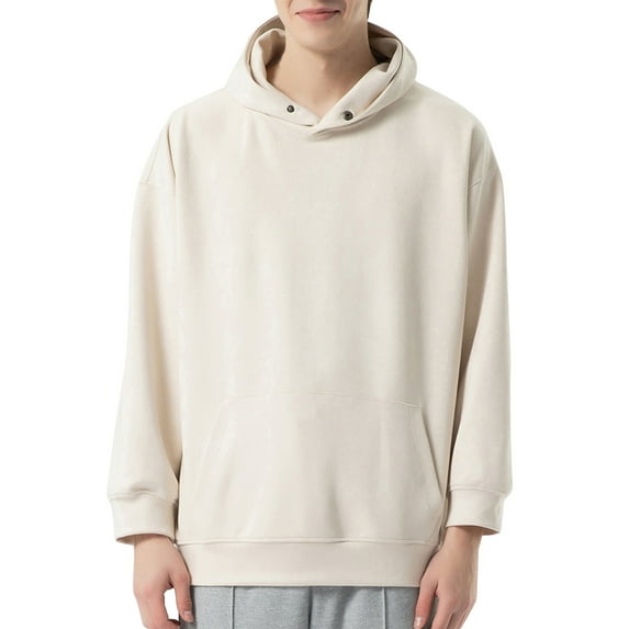 Siilsaa Mens Oversized Hoodie Pullover Plain Heavyweight Cotton Hooded Sweatshirt Vintage Streetwear Casual Hoodies White,M