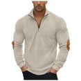 thumbnail image 1 of Siilsaa Mens Quarter Zip Pullover Sweaters Casual Slim Fit Knit Texture Sweater Beige,L, 1 of 5