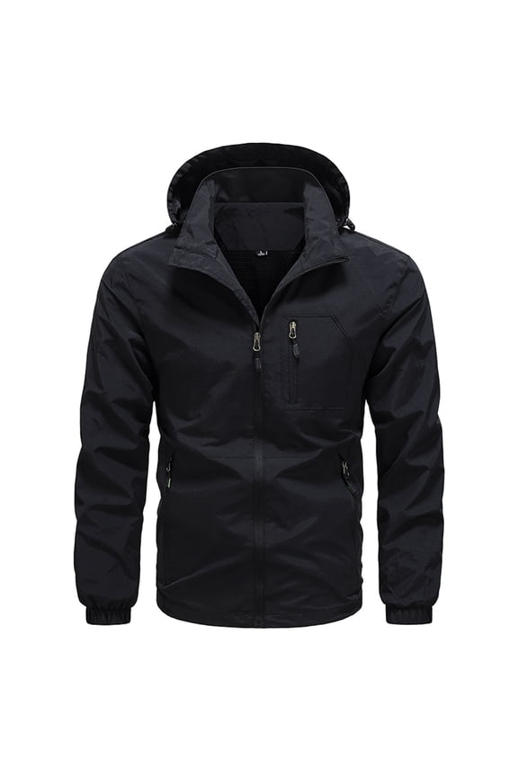 Motorcycle Jacket Long Sleev Shirt Jacket Zip Up Coat with Hoodie Black,L