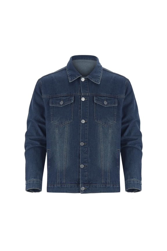 Motorcycle Jacket Men Long Sleev Shirt Jacket Button Down Coat with Pocket Blue,2XL