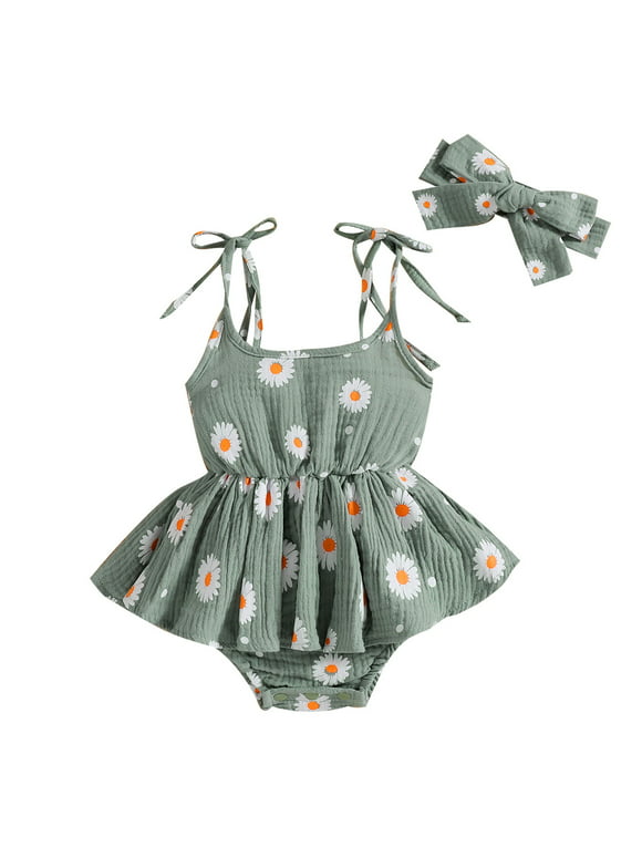 Siilsaa Girl Romper Baby Infant Toddler Girls Ruffled Bodysuit Soft One-Piece Romper Green,70