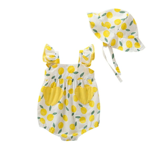 Siilsaa Newborn Girl Romper Girl's Casual Short Sleeve V Neck Bodysuit T-shirt Yellow,73