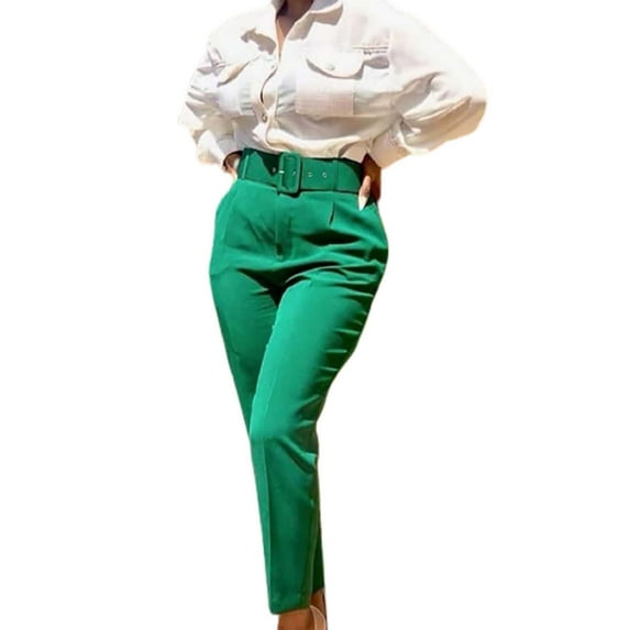 Siilsaa Pants Womens Women's Wide Leg Pants With Pockets High Waist Adjustable Knot Loose Casual Trousers Business Work Casual Pants Green,XXL