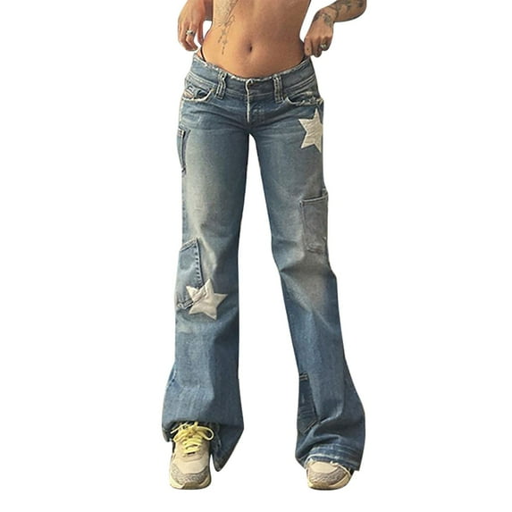 Siilsaa Pants Womens Womens High Waisted Bell Bottom Jeans Denim High Rise Flare Jean Pants with Wide Leg and Belt Blue,L