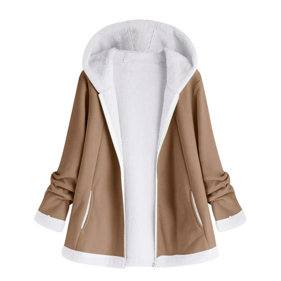 Siilsaa Peacoat Womens Coat Long Sleeve Button Down Plaid Shirts Hooded Shacket Jacket Hoodie Coats Khaki,4XL