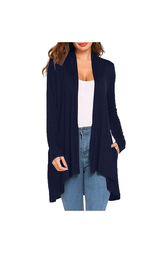 Plus Size Women Cardigan 2024 Knit Cardigan Sweaters Long Sleeve Open Front Button Down Crew Neck Tweed Cropped Jackets Blue,S