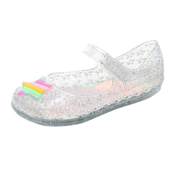 Siilsaa Princess Shoes Girls Sandals Jelly Mary Jane Dance Party Shoes For Kids Toddler Fashionable Cute Comfortable Girls Sandals Slippers(White,7-8 Years)