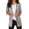 thumbnail image 1 of Siilsaa Professional Clothes for Women Womens Casual Blazers Pockets Long Sleeve Open Front Work Office Jackets Lapel Button Long Blazer Suit for Bussiness Silver,L, 1 of 4