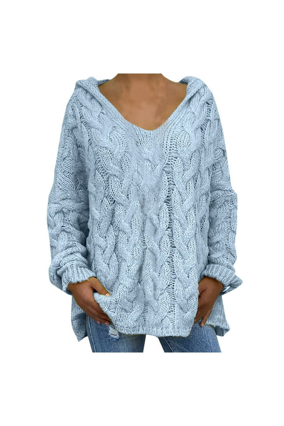 Pullover Sweaters for Women Oversized Sweaters 2024 Fall Fashion Lantern Sleeve Crewneck Knit Pullover Sweater Tops with Pocket Light blue,3XL