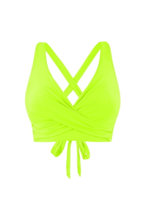 Push Up Bikini Bikini Tops for Women Cropped Tankini Tops Padded Knot Twist Adjustable Tank Swimwear Top Only Yellow,L