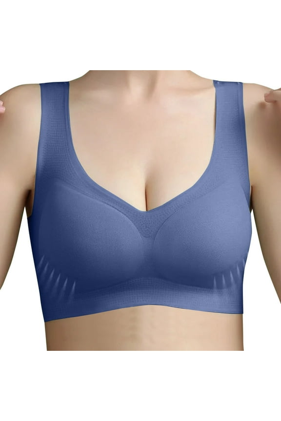 Push Up Bras for Women Women's Full Coverage High Impact Wirefree Workout Non Padded Sports Bra Bounce Control Blue,L
