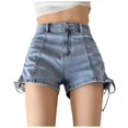 thumbnail image 1 of Siilsaa Resort Wear for Women 2024 Women's Casual Wide Leg Shorts High Waisted Ruffle Shorts with Pockets Blue,XL, 1 of 4