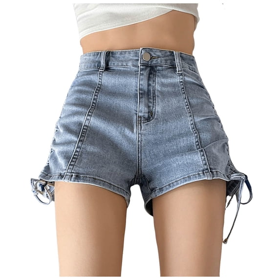 Siilsaa Resort Wear for Women 2024 Women's Casual Wide Leg Shorts High Waisted Ruffle Shorts with Pockets Blue,XL
