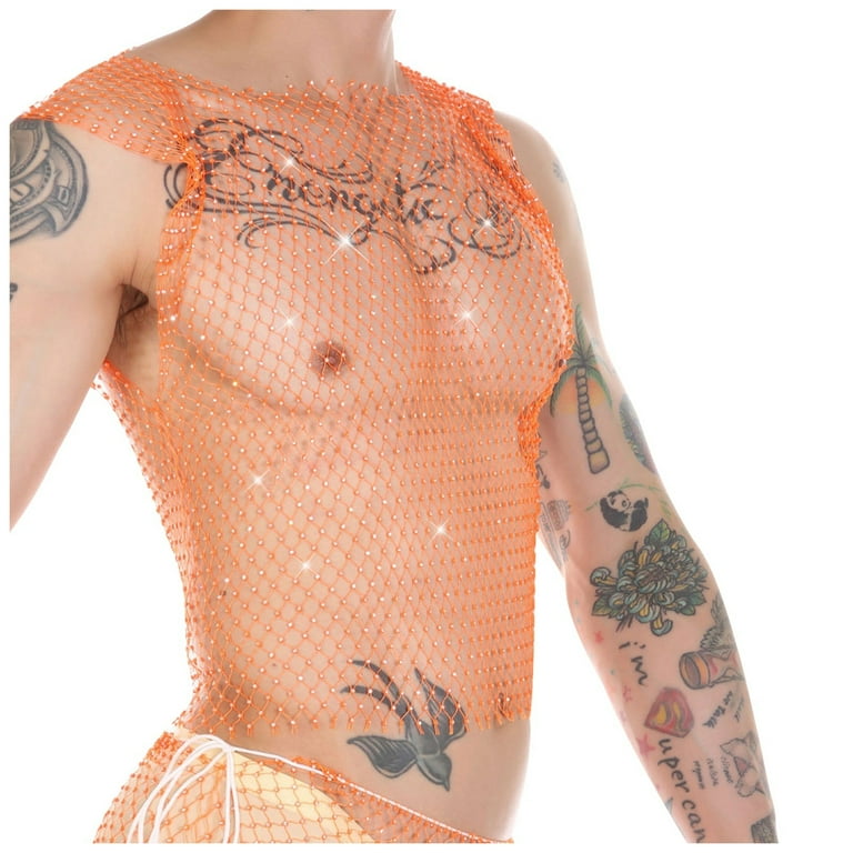 sexy men's clothes Cutout See Through Top Men