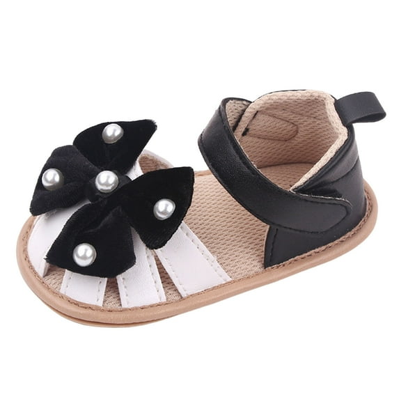 Siilsaa Sandals for Girls Infant Summer Sandals Open Toe Lace Princess Dress Wedding Flats Shoes Newborn Soft Non-Slip Sole First Walker Crib Shoes Black,6