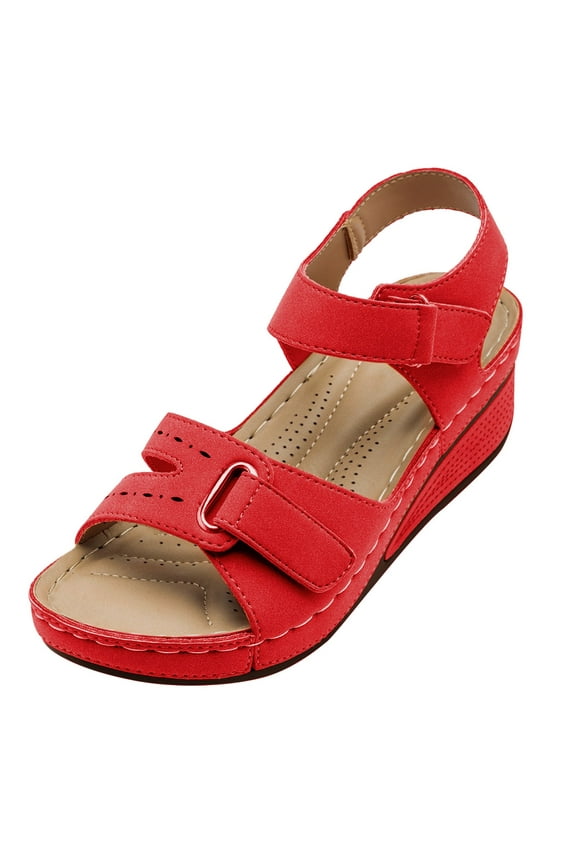 Sandals Women Dressy Summer Women's Bohemia Platform Wedge Sandals Flatform Open Toe Slides Stylish Beach Sandals Inspired Red,8