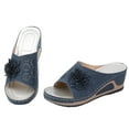 thumbnail image 1 of Siilsaa Sandals Women Women's Sandals Buckle Wedge Sandal Open Toe Platform Sandals Navy,9, 1 of 5