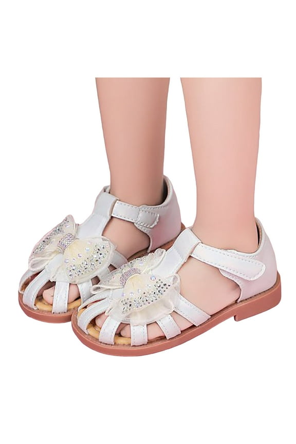 Sandals for Kids Girl's Leather Soft Closed Toe Outdoor Beach Summer Sport Sandals Shoes White,2