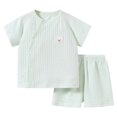 thumbnail image 1 of Siilsaa School Girl Outfit Girl Clothes Summer Solid Ruffle Short Sleeve T-Shirt Tee & Pants Set Outfit Green,80, 1 of 8