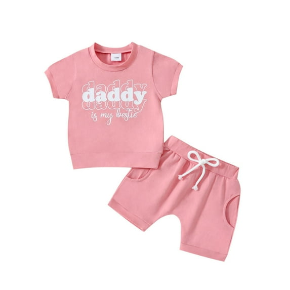 Siilsaa School Girl Outfit Girl Summer Outfit Letter Short Sleeve T-Shirt Tops and Flared Pants Clothes Pink,18M