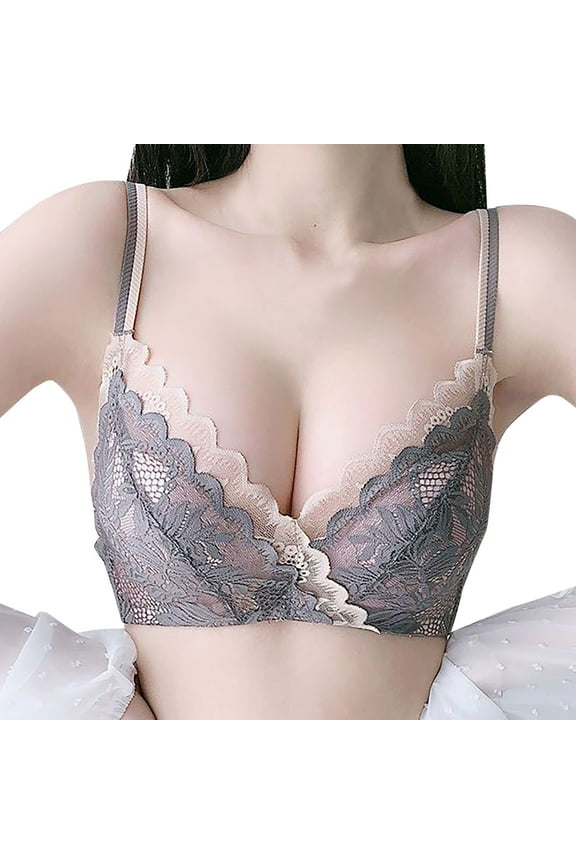 Sexy Bras for Women Women's Sexy Lace Push Up Padded Plunge Add Cups Underwire Lift Up Bra Grey,L