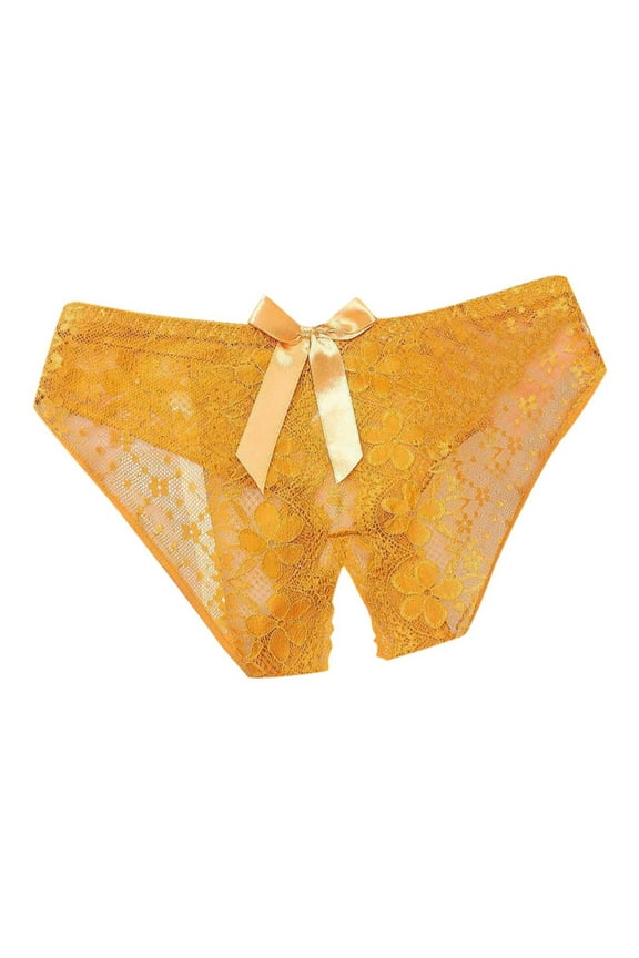 Sexy Lace Low Waisted Underwear For Women With High Value Be Careful Of Machine Opening Crotch Triangle Pants Womens Silk Bikini Panties Yellow,L