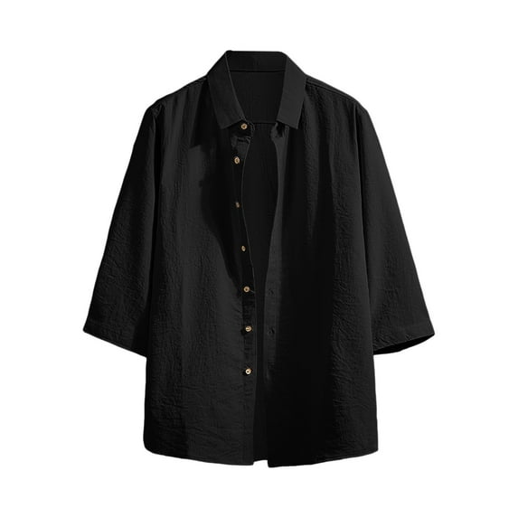 Siilsaa Shirts Men Men's Casual Shirt Short Sleeve Button Down Shirt(Black,5XL)