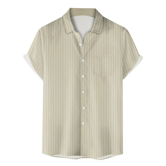 Siilsaa Shirts for Men Men's Cotton Shirts Unisex Short Sleeves Casual Loose Wash Classic Basic Tee Tops(Khaki,2XL)