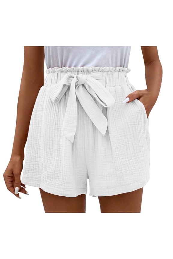 Short Pants for Women Womens 2024 Casual Shorts Waist Drawstring Front Pockets Comfy Elastic Summer Shorts with Pockets White,M