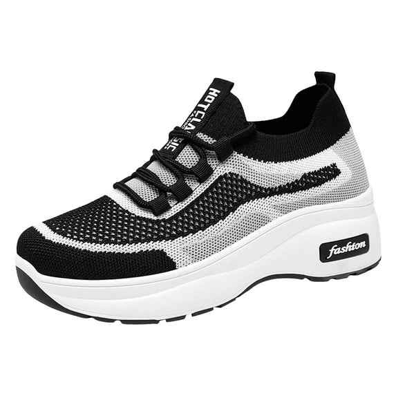 Siilsaa Sneakers Women Walking Shoes Lightweight Breathable Mesh Air Lace-up Cushion Sneakers Black,7.5