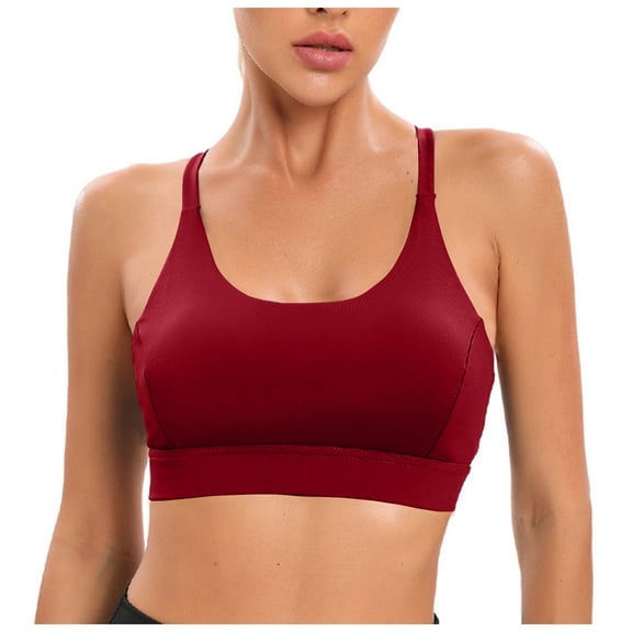 Siilsaa Sports Bras For Women Medium Impact Wirefree Padded Bra Workout Longline Sports Bra Z01-Red,XL