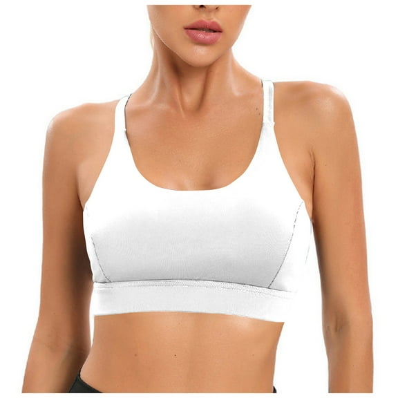 Siilsaa Sports Bras For Women Medium Impact Wirefree Padded Bra Workout Longline Sports Bra Z01-White,XL