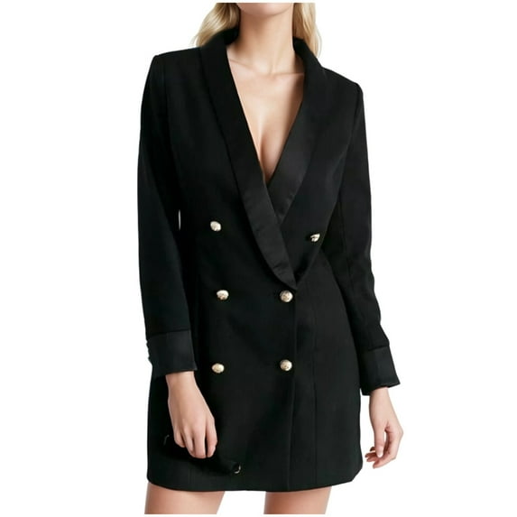 Siilsaa Suit Jacket for Women Plus Size Women's Long Sleeve Formal Notch Lapel Button Down Blazer Pockets Jacket Black,XL