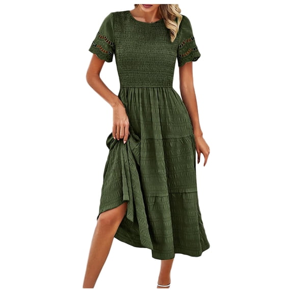 Siilsaa Summer Maxi Dress Womens Summer Wrap Maxi Dress Casual Floral Short Sleeve Ruffle Hem Split Beach Long Dresses AG,M